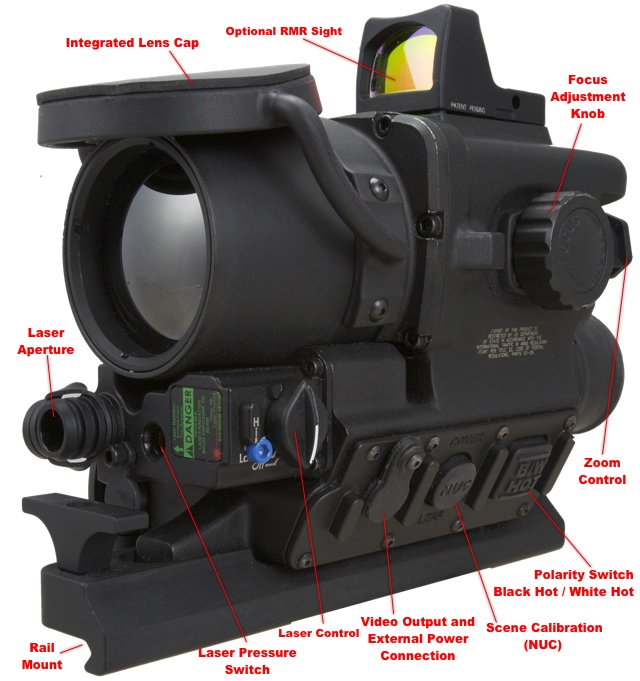 Description of the buttons and features of the FLIR Thermosight T60 ATWS Trijicon clip on thermal weapon sight