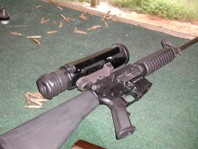 The Specre IR thermal scope mounted on a hog hunting rifle