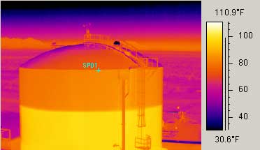 A thermal image of a water tank from an SC 1000 infrared camera