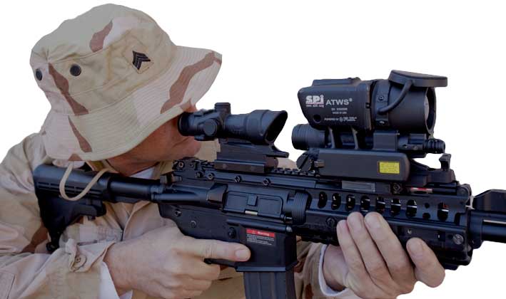 An operator looking through the T60 thermal rifle scope