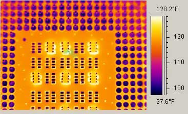 A thermal image of an Intel Pentium chip from the Prism DS Infrared Camera