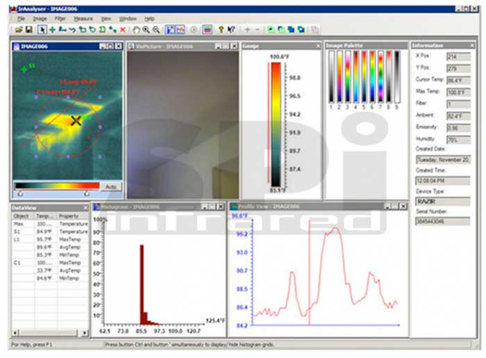 A screenshot of the RAZ-IR thermal camera software