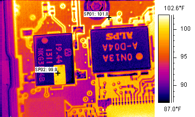 Standard close up thermal imaging of the PCB chip taken with these scientific thermal imagers