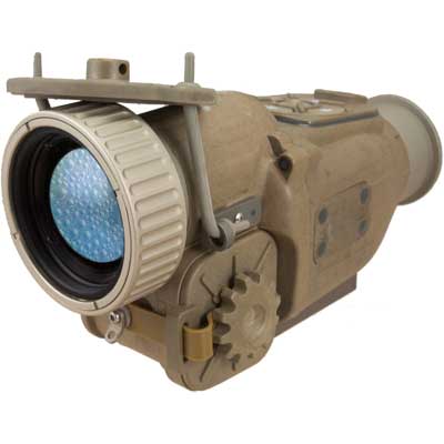 A closeup of the X27 thermal scope with water on it