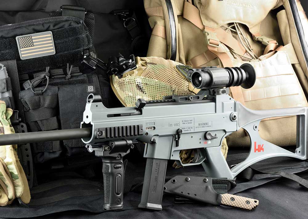 The HTMI v2.0 mini thermal monocular mounted on a rifle