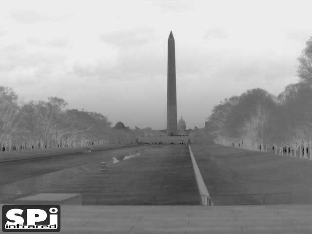 Reverse polarity thermal FLIR surveillance image of the Washington Monument in Washington, DC