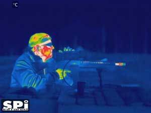 Color FLIR infrared image of a soldier using a thermal scope from SPI